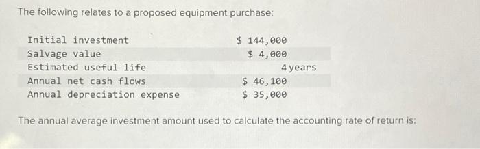 The following relates to a proposed equipment purchase